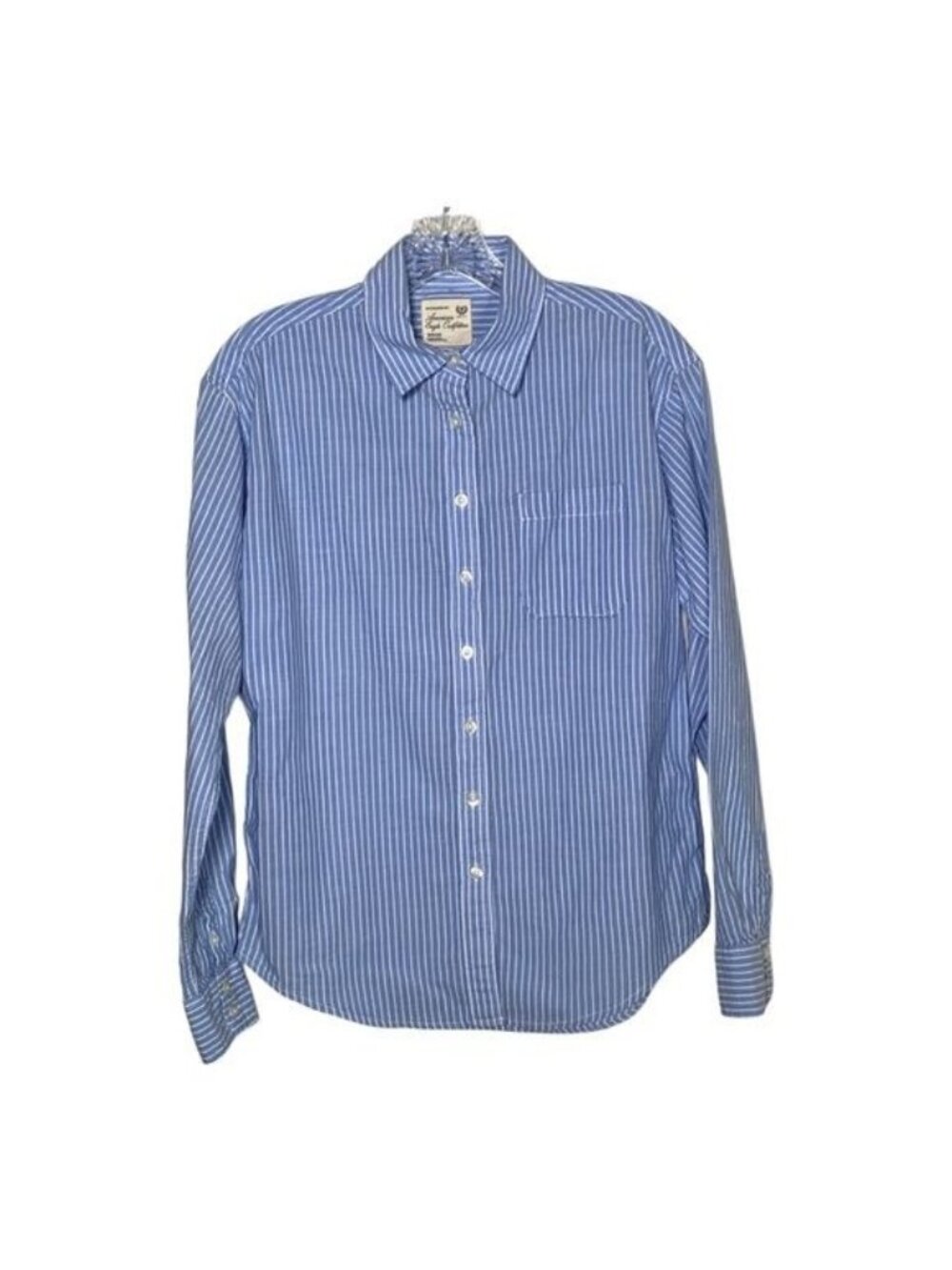 American Eagle Womens XS Boyfriend Fit Button Down Shirt Blue Stripe